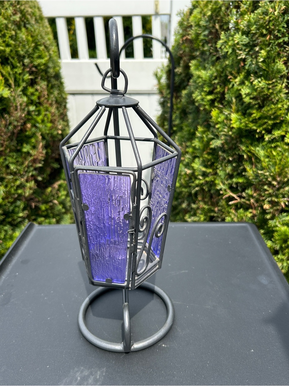 Purple Glass Lantern Hanging Accent - Picture 2 of 3